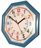 Zabawki interaktywne dla dzieci - Zegar edukacyjny nauka czasu oktagon niebieski - miniaturka - grafika 1