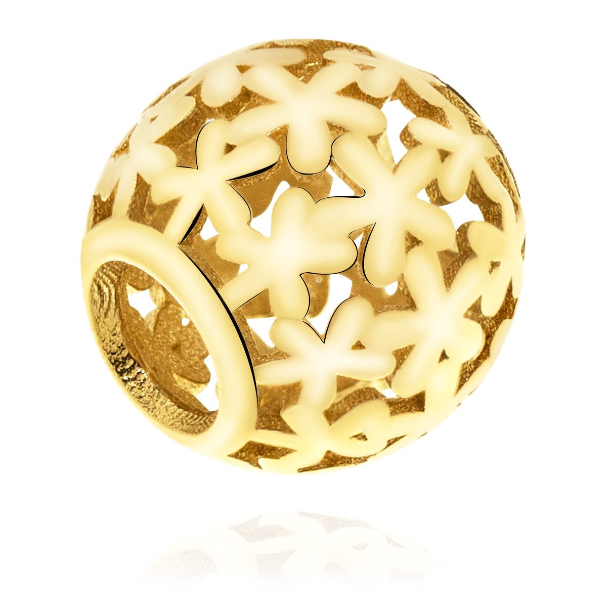 Złoty ażurowy błyszczący charms z kwiatuszkami pr. 585