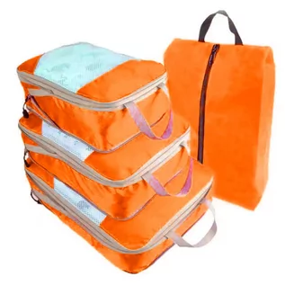 Akcesoria podróżnicze - Organizer do walizki i szafy zestaw 4 sztuk toreb PRETORIA pomarańczowy neonowy - grafika 1