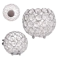 Świeczniki - ŚWIECZNIK AŻUROWY Z KRYSZTAŁKAMI KULA LAMPION GLAMOUR NA ŚWIECZKĘ SREBRNY 12cm - miniaturka - grafika 1