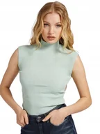 Bluzki damskie - GUESS MIĘTOWA BLUZKA TOP NA RAMIĄCZKACH PRĄŻKOWANA XS GXB - miniaturka - grafika 1