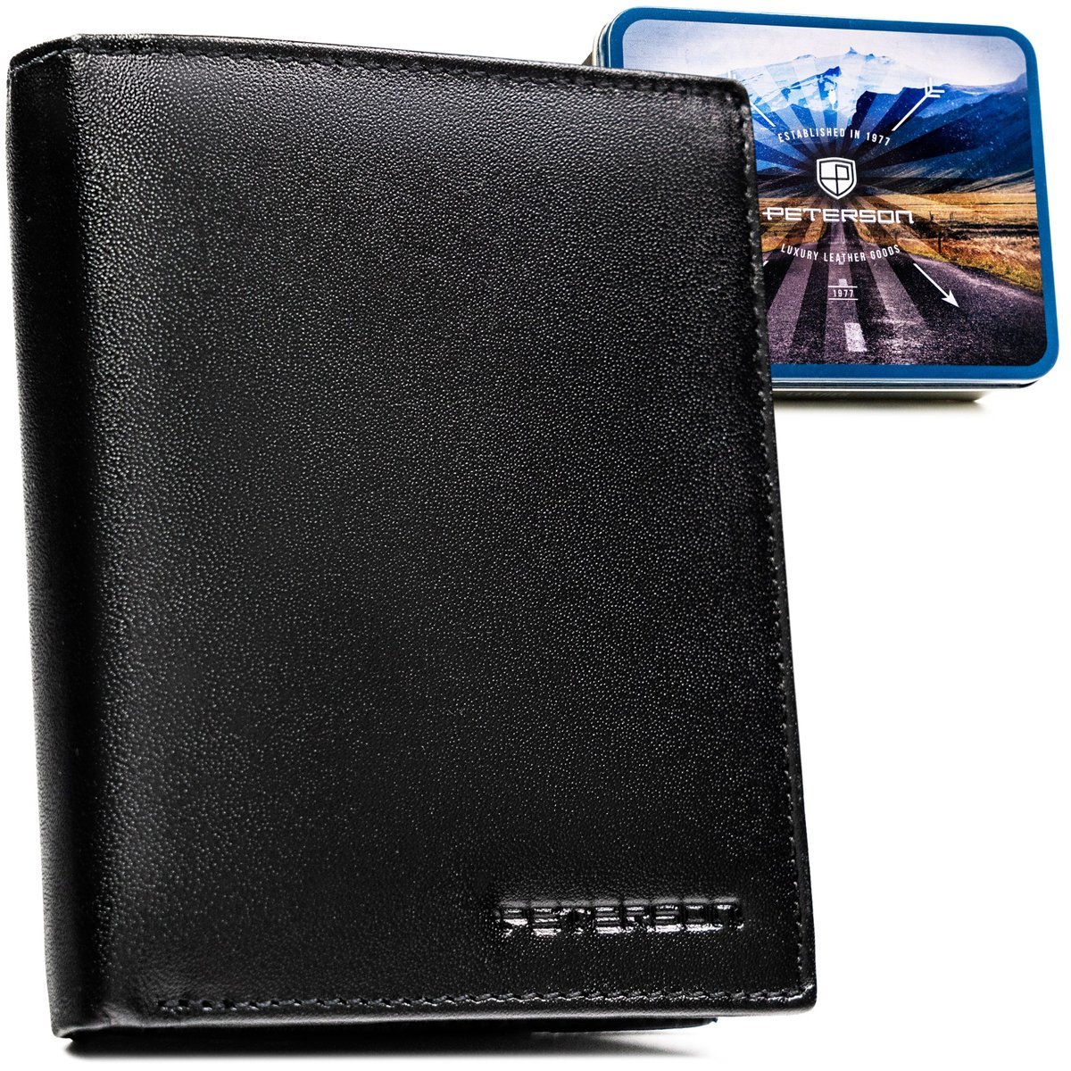 Portfel męski skórzany elegancki z RFID Peterson zestaw prezentowy czarny