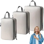 Akcesoria podróżnicze - ORGANIZER KOMPRESYJNY do pakowania walizki Podróżne Torby Zestaw 3 szt     BEŻOWY - miniaturka - grafika 1