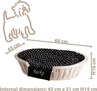 Legowiska dla psów - WickerPL Poppy OWALNE WYBIELANE WIKLINOWE LEGOWISKO DLA ZWIERZĄT Z IMIENIEM KOSZ DLA PSA 60x43 H16 / ROZMIAR WEWNĘTRZNY 45X31 H14 CM - miniaturka - grafika 1