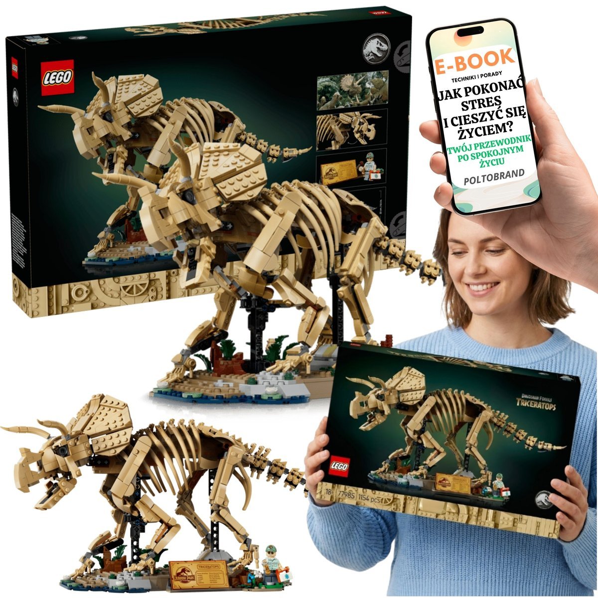 LEGO Szkielety Dinozaurów Triceratops Jurassic World (77985) + E-BOOK-1