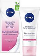 Kremy do twarzy - NIVEA Bogata pielęgnacja na dzień, nawilżenie 24 h (50 ml), krem do twarzy do suchej skóry z LSF 15, nawilżający krem na dzień z naturalnym olejkiem migdałowym - miniaturka - grafika 1