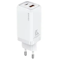 Ładowarki do telefonów - USAMS Ład. siec. 1xUSB-C+1xUSB T47 65W PD Fast Charging Super Si biały/white CC153TC02  (US-CC153) - miniaturka - grafika 1