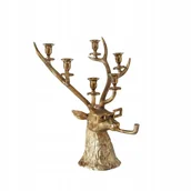 Świeczniki - Świecznik Złoty na 6 świec Antyczny Jeleń Renifer z Rzeźba Kandelabr - miniaturka - grafika 1