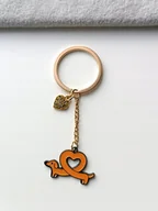 Breloki - Złoty Breloczek Brelok Do Kluczy Brązowy Pies Jamnik Serce - miniaturka - grafika 1