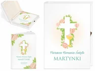 Pamiątka Pierwszej Komunii Świętej - Murrano Biblia Dla Dzieci Z Twoim Nadrukiem I Drewnianym Etui Kwiecisty KZ-BIB-M_DRO-UV-017 - miniaturka - grafika 1