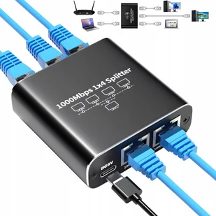 SPLITTER LAN 1x4 ADAPTER ROZDZIELACZ SWITCH 2xRJ45 ETHERNET 1000Mb GIGABIT - Wtyczki i adaptery - miniaturka - grafika 1