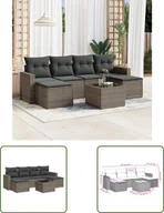 Sofy ogrodowe - The Living Store 7-częściowa sofa ogrodowa z poduszkami z szarego polirattanu - miniaturka - grafika 1