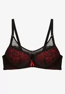 Biustonosze - Czarno-Czerwony Biustonosz Push-Up z Koronki Ozdobiony Metalową Aplikacją Arissta - miniaturka - grafika 1