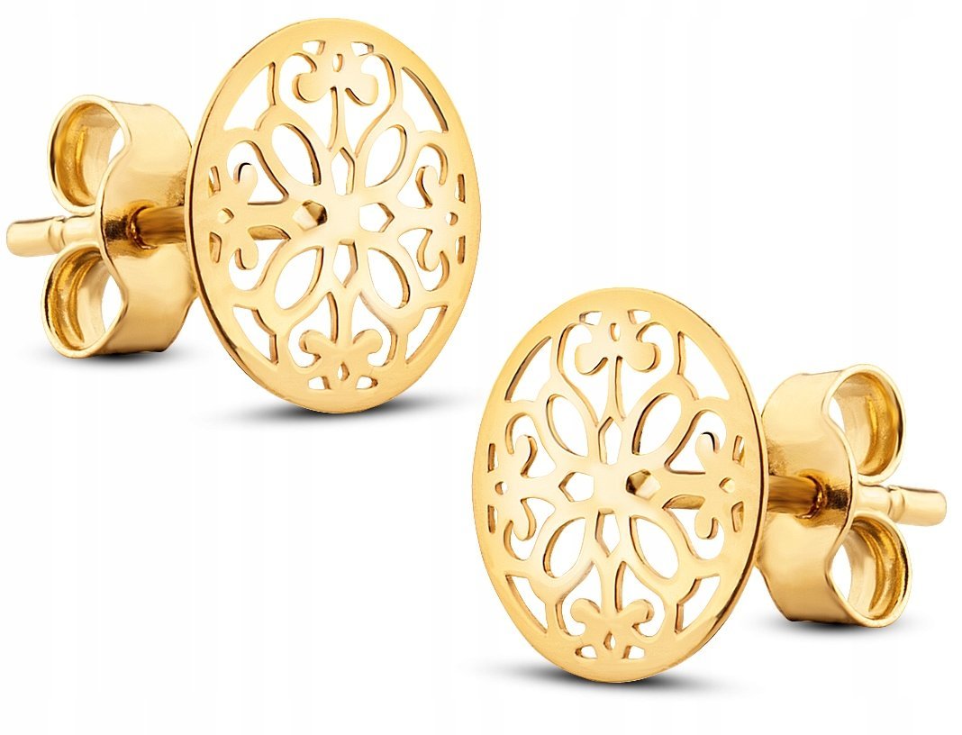 PIĘKNE ZŁOTE KOLCZYKI 8KT KÓŁKO BOGATY WZÓR