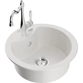 Zlewozmywaki z baterią - Mexen Diego zlewozmywak granitowy 1-komorowy z baterią kuchenną Carla, biały - miniaturka - grafika 1