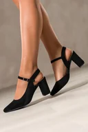 Czółenka - Czarne czółenka Sergio Leone na słupku z odkrytą piętą skórzana wkładka HP553 - miniaturka - grafika 1