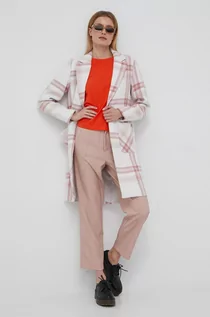 Płaszcze damskie - Only płaszcz z domieszką wełny kolor różowy przejściowy - grafika 1