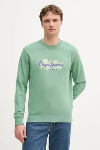 Pepe Jeans bluza bawełniana męska kolor zielony z nadrukiem PM582921 - Bluzy męskie - miniaturka - grafika 1