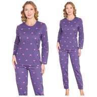 Piżamy damskie - PIŻAMA DAMSKA BAWEŁNIANA MORELLA DŁUGI RĘKAW DŁUGIE SPODNIE FIOLETOWA KOKARDKI ELEGANCKA DŁUGA BAWEŁNA 100% M - miniaturka - grafika 1