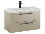 Szafki łazienkowe - Szafka Wisząca Z Umywalką RON 80 cm - Cappuccino Mat - Uchwyty Czarne Matowe - miniaturka - grafika 1