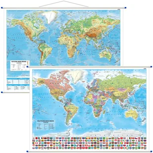 Świat mapa ścienna polityczno - fizyczna dwustronna,  1:30 000 000 - Mapy i plansze edukacyjne - miniaturka - grafika 1