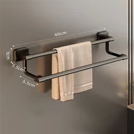 Wieszaki łazienkowe - 40 cm czarny podwójny wieszak na ręczniki, bez wiercenia, ścienny uchwyt na ręczniki, półka łazienkowa, podwójny drążek - miniaturka - grafika 1