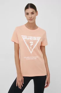 Koszulki i topy damskie - Guess t-shirt bawełniany kolor pomarańczowy - grafika 1