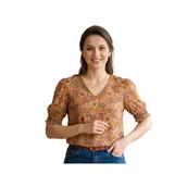 Bluzki damskie - Bluzka damska Vila Vifalis V-Neck Top wzorzysta-L - miniaturka - grafika 1