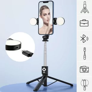 Selfie stick Uchwyt z statywem z podwójną lampą Ring LED Tripod z pilotem Czarny - Torby na laptopy - miniaturka - grafika 2