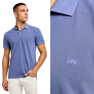 Lee GARMENT DYE POLO Surf Blue BAWEŁNIANA POLÓWKA HAFT Z LOGO REGULAR S - Koszulki męskie - miniaturka - grafika 1