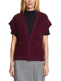 Swetry damskie - ESPRIT Kardigan bez rękawów, 100% bawełna, bakłażan, XS - grafika 1