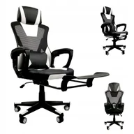 Fotele gamingowe - FOTEL GAMINGOWY DLA GRACZA BIUROWY KOMPUTEROWY OBROTOWY + PODNÓŻEK KG100 BIAŁO-CZARNY - miniaturka - grafika 1