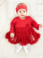 Body dla niemowląt - Niemowlęce sukienko-body z długim rękawem i tiulem czerwone Nicol,r.68 - miniaturka - grafika 1