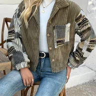 Kurtki damskie - TEMU Kobieca Elegancka Kurtka z Długim Rękawem w Luźnym Kroju z Kolorowymi Blokami i Guzikami - Wszechsezonowa, Możliwa do Prania w Pralce, Na - miniaturka - grafika 1