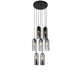 QAZQA Lampa wisząca Art Deco czarna z dymionym szkłem 7-punktowa - Laura - Lampy sufitowe - miniaturka - grafika 1
