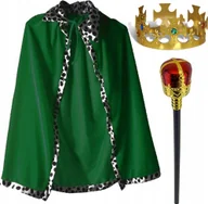 Dodatki do strojów karnawałowych - Strój Króla Jasełka Peleryna Korona Berło Przebranie Kostium 3 Króli ZIEL - miniaturka - grafika 1