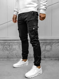 Spodnie męskie - Czarne spodnie materiałowe joggery bojówki męskie Denley JM5502A - grafika 1