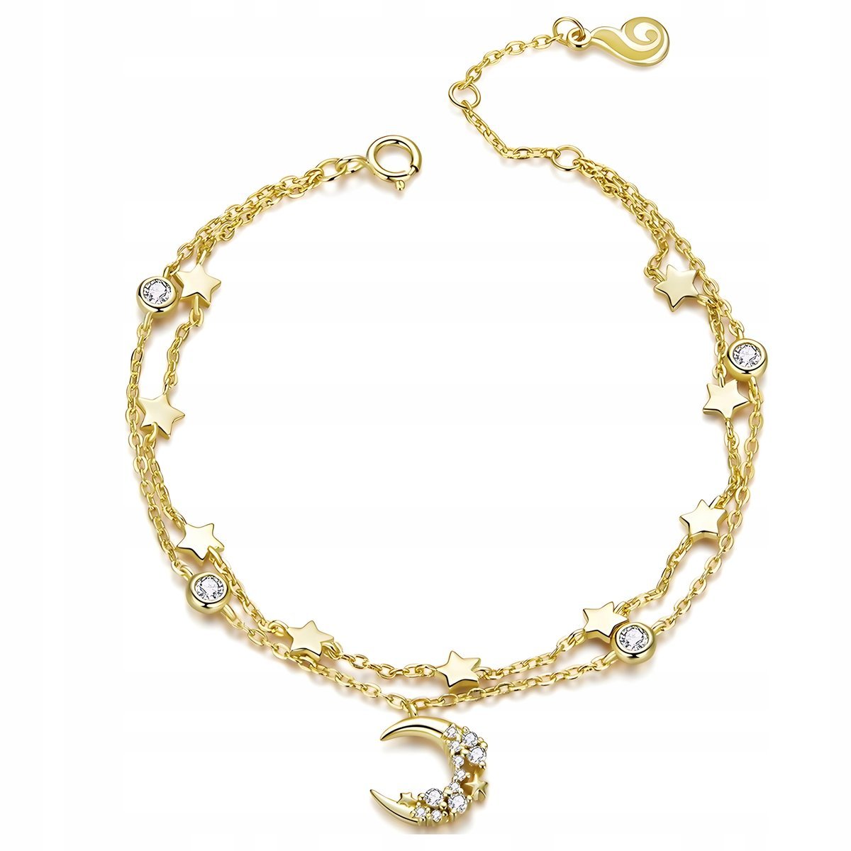 Bransoletka srebrna S925 KSIĘŻYC GWIAZDY pozłacana kosmos cyrkonie kryształ