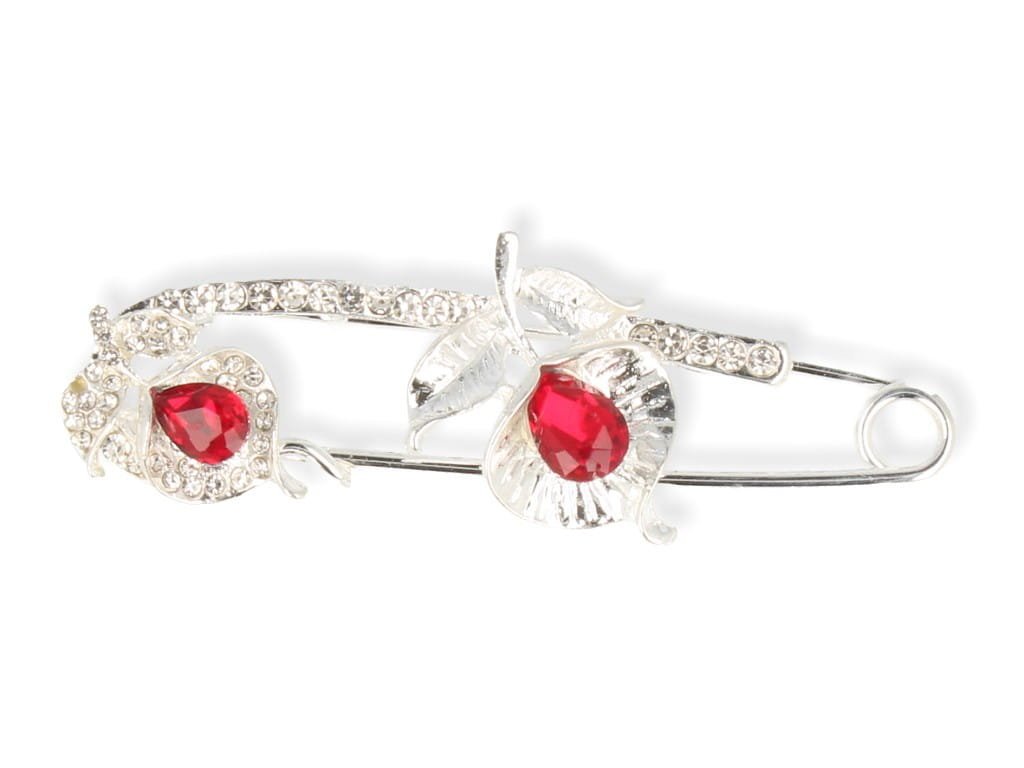 Broszka agrafka srebrna z czerwonymi cyrkoniami
