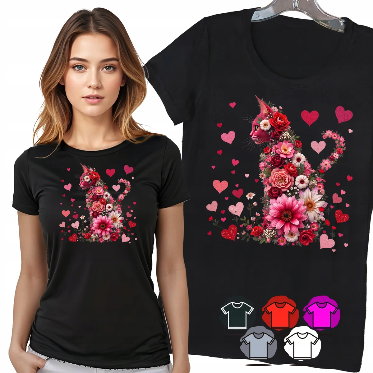 KOSZULKA DAMSKA T-SHIRT - LAMA KWIATY SERCA RÓŻOWY DAMSKI MOTYW MODA - 3XL
