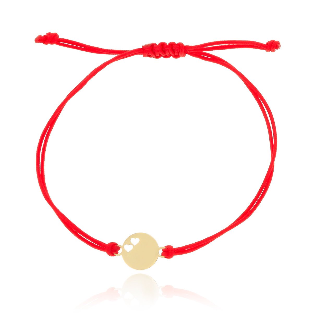 Bransoletka czerwony sznurek dwa serca w kółku pr. 585