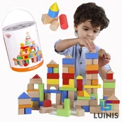 Klocki - Tooky Toy TOOKY TOY Zestaw Drewnianych Klocków w Wiaderku (100el TK9907 - miniaturka - grafika 1