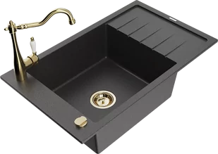 Mexen Elias zlewozmywak granitowy 1-komorowy z ociekaczem i baterią kuchenną Carla, czarny nakrapiany - 6511-76-670700-50 - Zlewozmywaki z baterią - miniaturka - grafika 1
