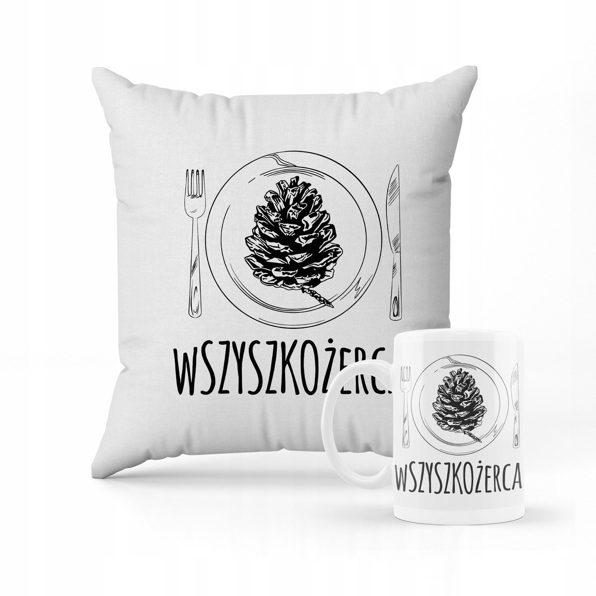 ZESTAW PODUSZKA + kubek Wszystkożerca + IMIĘ