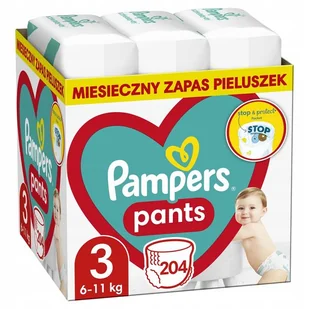 Pieluchomajtki Pampers Pants Rozmiar 3 204 szt. kieszonka stop $ protect - Pieluchy - miniaturka - grafika 1