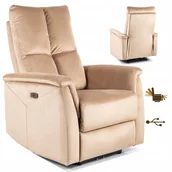 Fotele - Fotel rozkładany relaksacyjny do salonu do spania Neptun Velvet beżowy - miniaturka - grafika 1