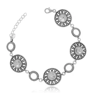 Bransoletki - Srebrna bransoletka kółka na łańcuszku z cyrkoniami 19 cm pr. 925 - miniaturka - grafika 1