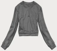 Bluzy damskie - Cienka krótka bluza dresowa damska ciemnoszara (8B938-5) - J STYLE - miniaturka - grafika 1