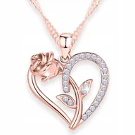 Naszyjniki - Naszyjnik Pozłacany z Kwiatem Sercem Serce Róża Cyrkonia Kwiat SREBRO 925 - miniaturka - grafika 1