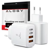 Ładowarki do telefonów - Ładowarka sieciowa 40W 2x USB 2x USB-C Alogy Super Fast Charger Szybkie ładowanie PowerDelivery PD Biała - miniaturka - grafika 1